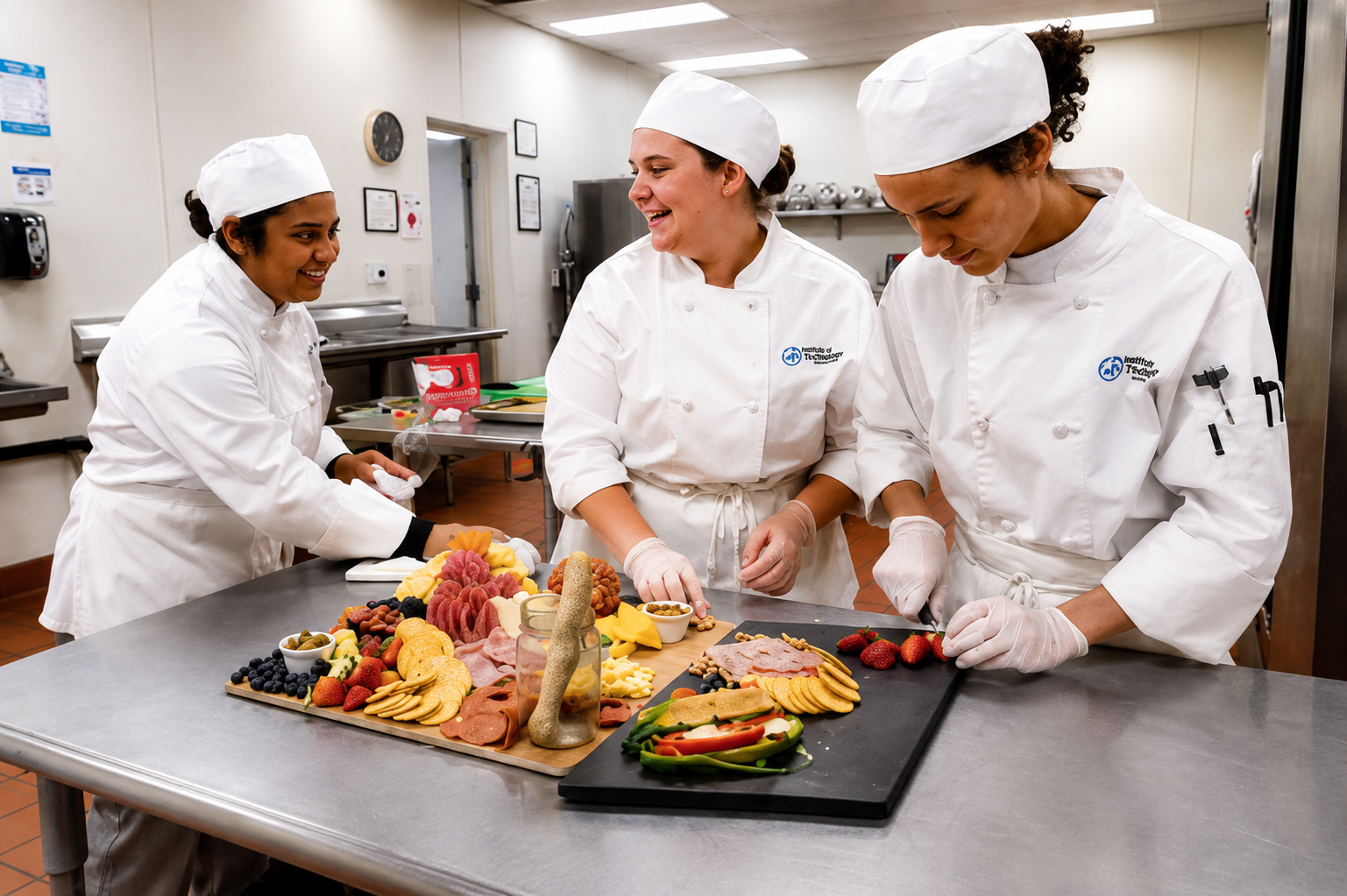 Culinary Arts Students working on amazing charcuterie boards