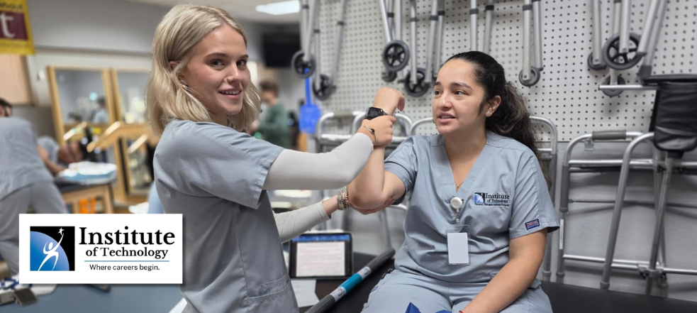 Institute of Technology PTA students gaining hands-on experience with rehabilitation equipment and treatment techniques.